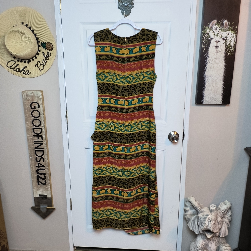 Vintage SAG HARBOR Tribal/Animal Print  Faux Wrap  Sleeveless Midi Dress Sz 14 - Picture 4 of 7